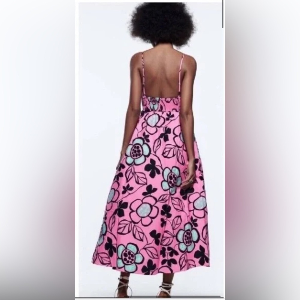 Zara Printed Poplin Midi Dress with Floral Print size S - Picture 15 of 15
